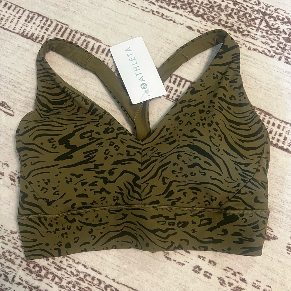 NWT Athleta Transcend Plunge Bra D-DD cups size large animal print green padded